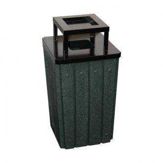 32-Gallon Square Molded Slat Trash Receptacle With Flat Metal Top with Ash Urn