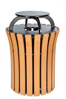 33 Gallon Round Flare Top Recycled Plastic Trash Receptacle with Rain Cap