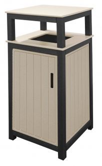 Square Plastic Slatted Two Tone Trash Receptacle.