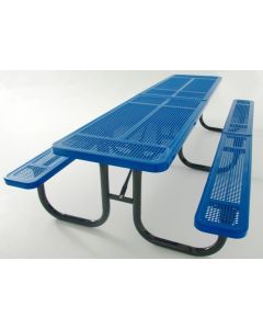 12' Thermoplastic Coated Picnic Table with  Walk Through Design and Perforated Pattern Top and Seats