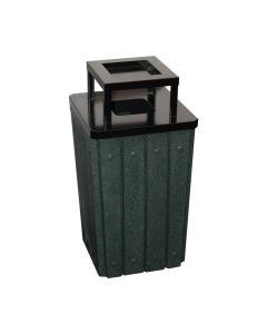 32-Gallon Square Molded Slat Trash Receptacle With Flat Metal Top with Ash Urn