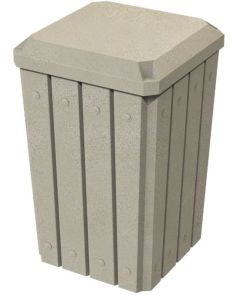 32-Gallon Square Molded Slat Trash Receptacle With Flat Top Dust Cover