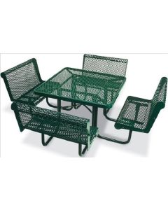 46" Square Picnic Table  Walk Through Design with Thermoplastic Coated Steel Top and Capri Seats