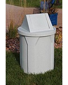 42 Gallon Round Plastic Trash Receptacle with Swing Top Door