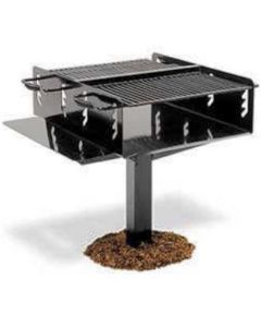 Bi-Level In Ground Mount Pedestal Park Grill with Utility Shelf