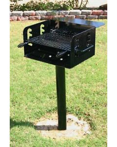 Pedestal Mounted Rotating Grill with Adjustable Grate and 280 Sq. Inches of Grilling Area and Utility Shelf