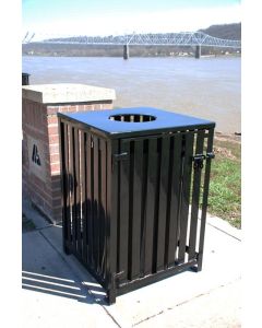 50-Gallon Square Trash Receptacle with Steel Top