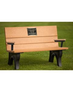 ADA Traditional 4 foot Park Bench with Memorial Plaque and Arm Rest