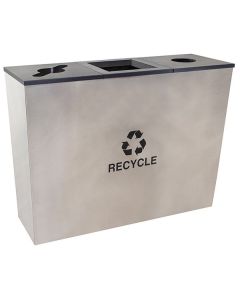 18-Gallon Tapered Triple Bin Recycling Receptacle, Stainless Steel
