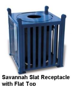 Savannah 32 Gallon Flat Top Park Trash Receptacle with Heavy Duty Plastic Liner