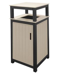 Square Plastic Slatted Two Tone Trash Receptacle.
