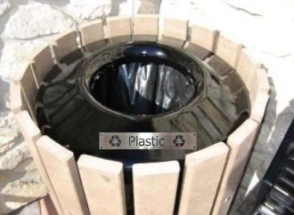 Recycling Receptacle 32 or 36-Gallon with Recessed Metal Top and Recycled Plastic Slats