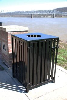 50-Gallon Square Trash Receptacle with Steel Top
